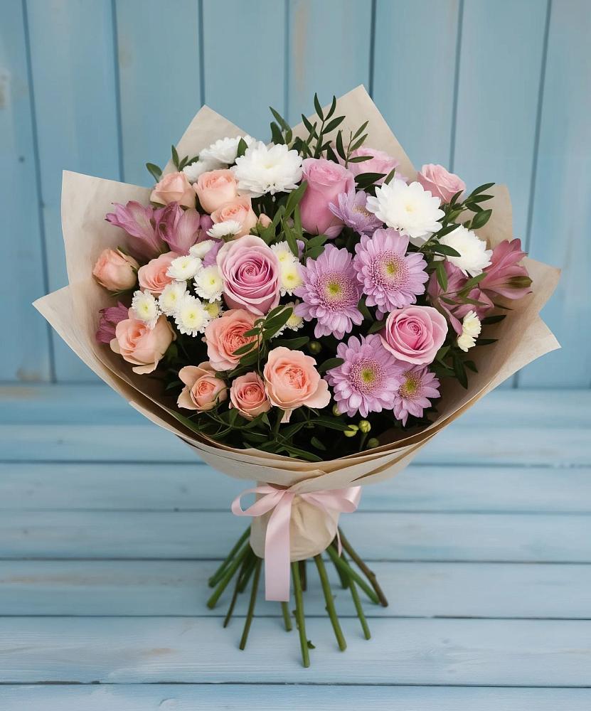 Букет цветов из: Хризантемы, Розы и Альстромерии в Чердаклах