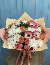 Букет цветов из:  Розы, Герберы и Хризантемы в Чердаклах