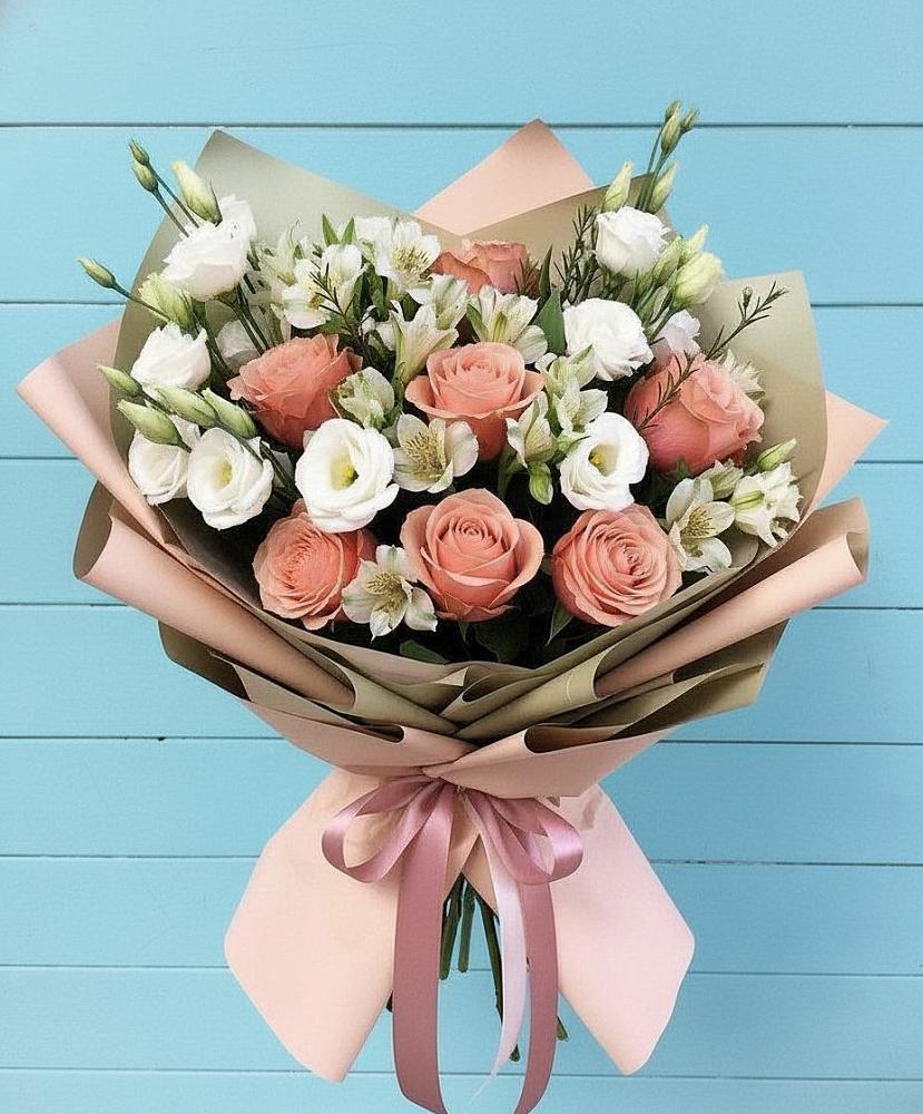 Букет цветов из: Розы, Альстромерии и Лизиантусы в Чердаклах