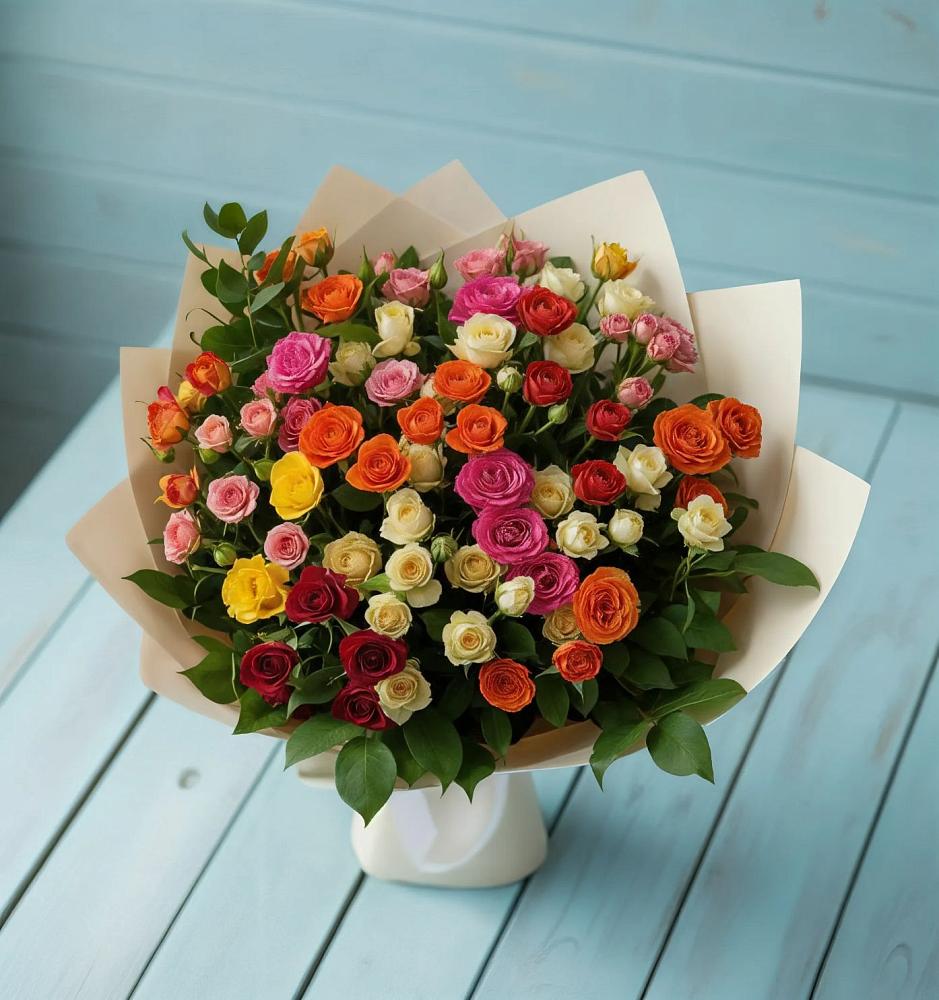 Букет Микс из разноцветных кустовых роз в Чердаклах
