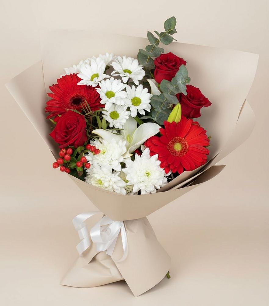 Букет цветов из: Розы, Хризантемы, Герберы и Лилии в Чердаклах