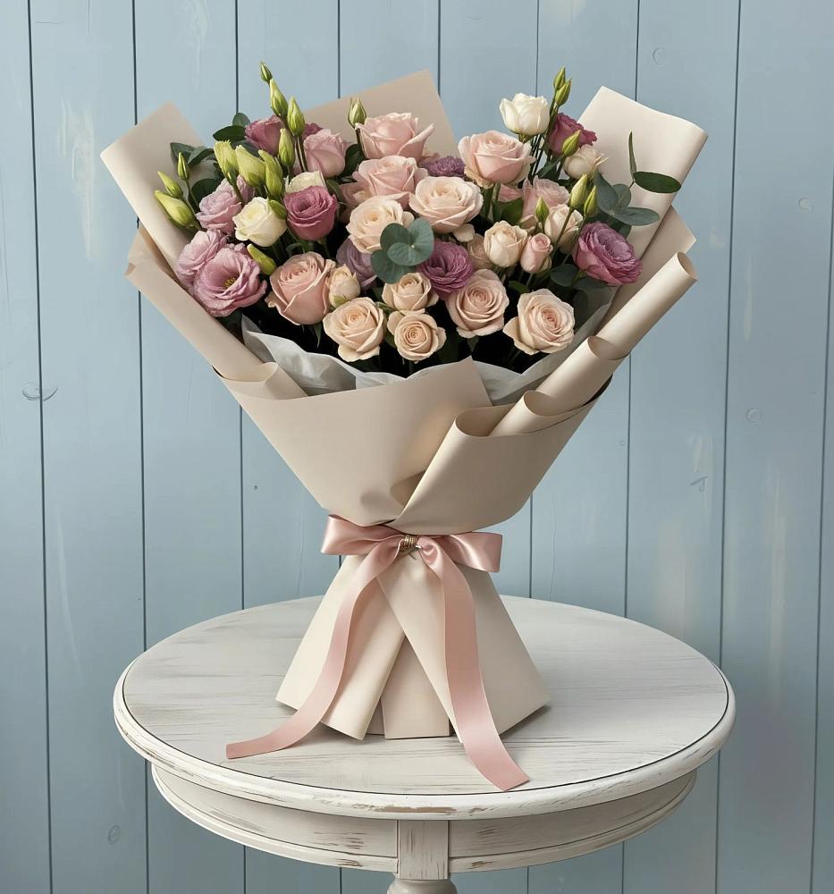 Букет цветов из: Розы и Лизиантусы в Чердаклах